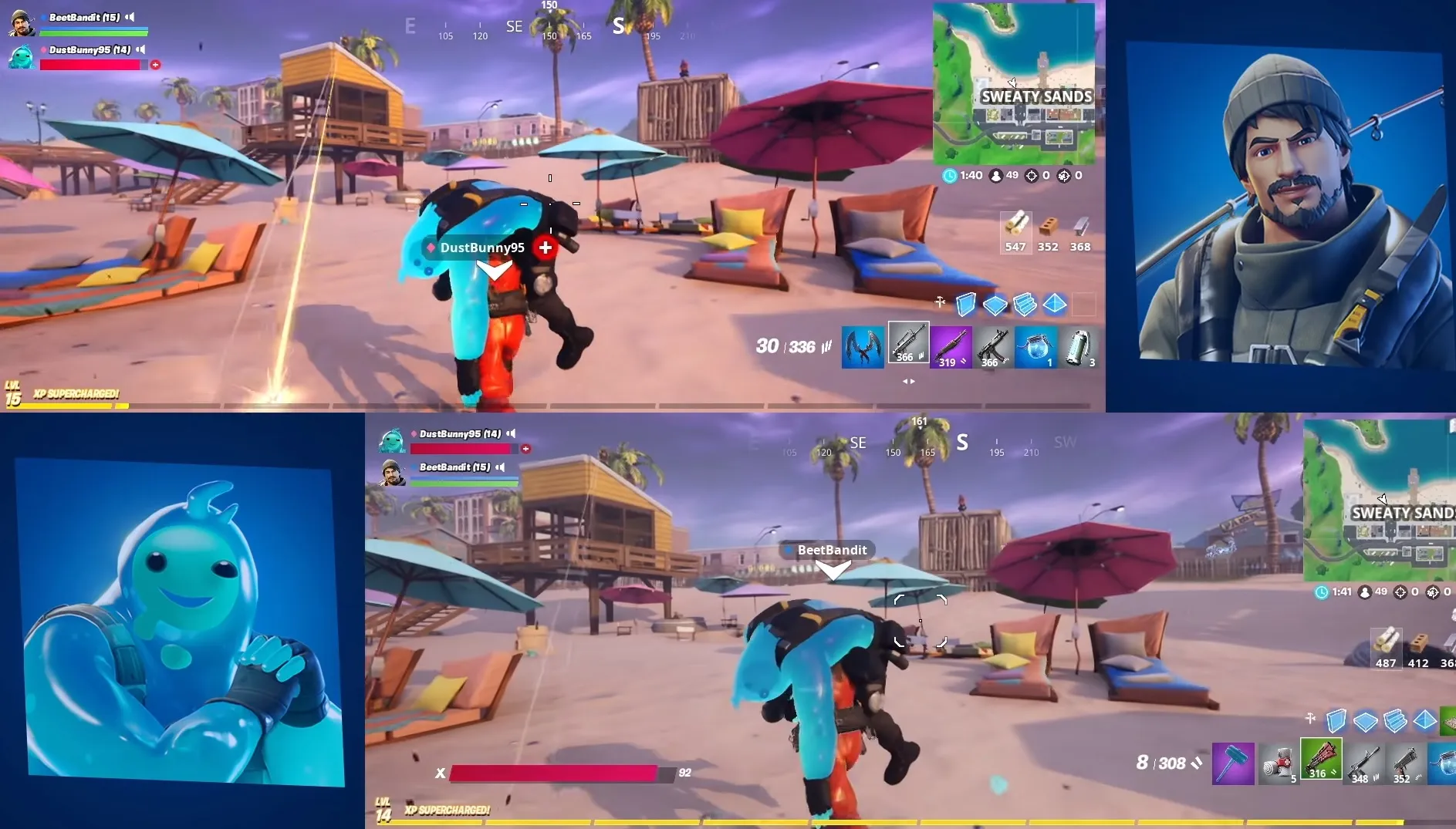 Fortnite being played in split screen.